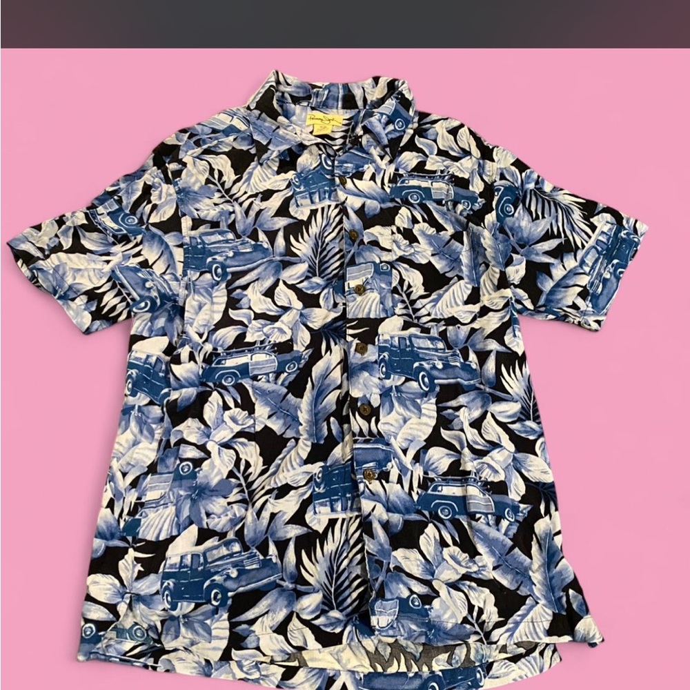 Panama Jack Blue & White Vintage Car Print Button-Down Shirt